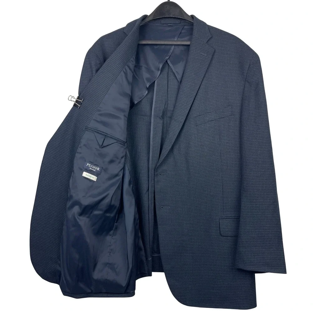Jos A Bank Traveler Blue Check 52R Wool Stretch Blazer Sport Coat Suit Jacket